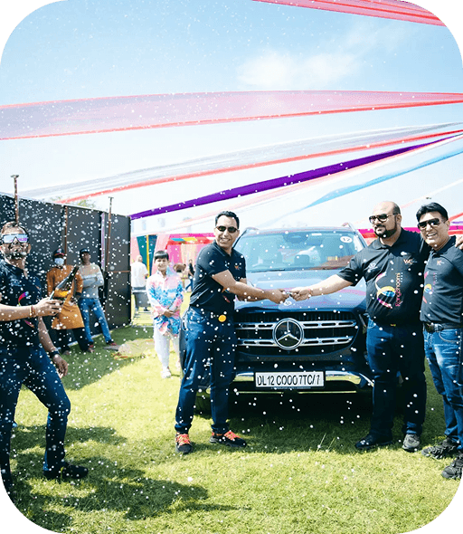 Confetti celebration at a car handover ceremony
